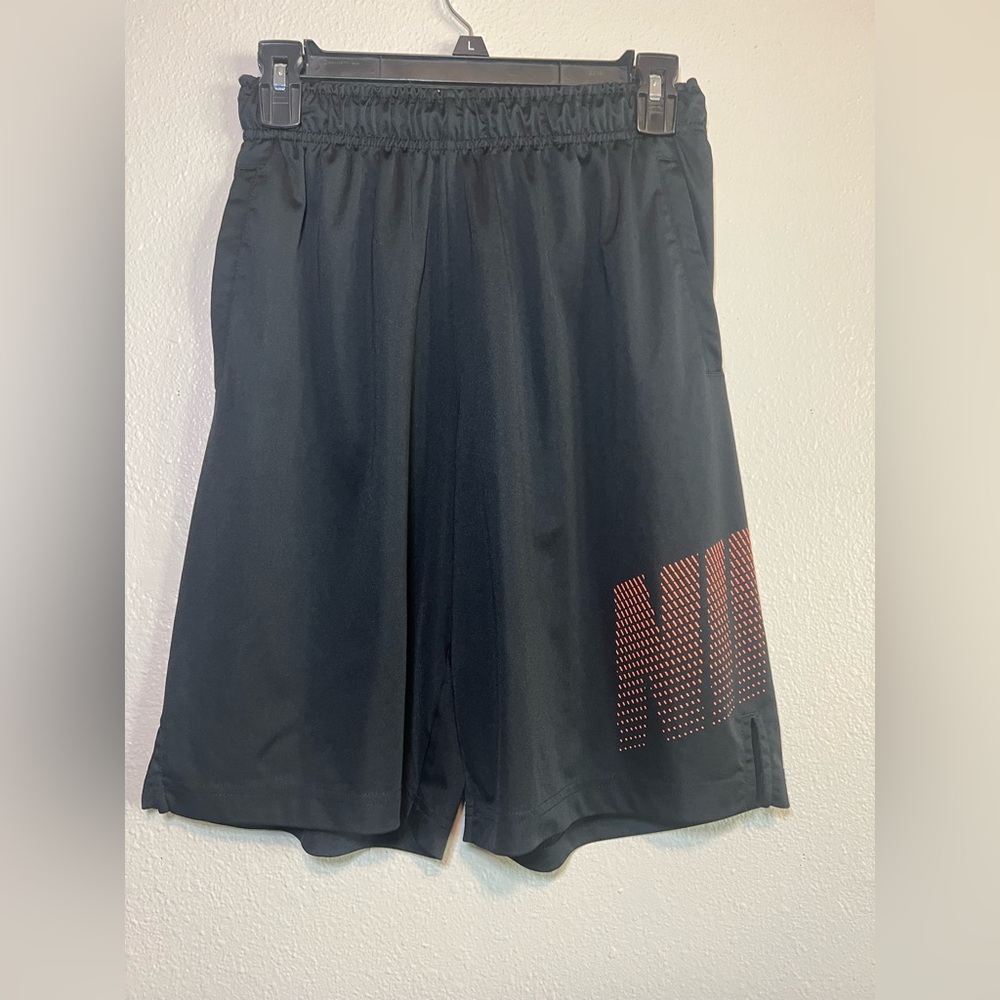 Nike Kids Black Shorts with Orange Logo